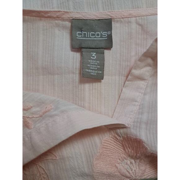 Women's Peasant Top Chico's 3 XL 16/18 Embroidered Tassel Light Coral Pink Boho - Picture 6 of 6